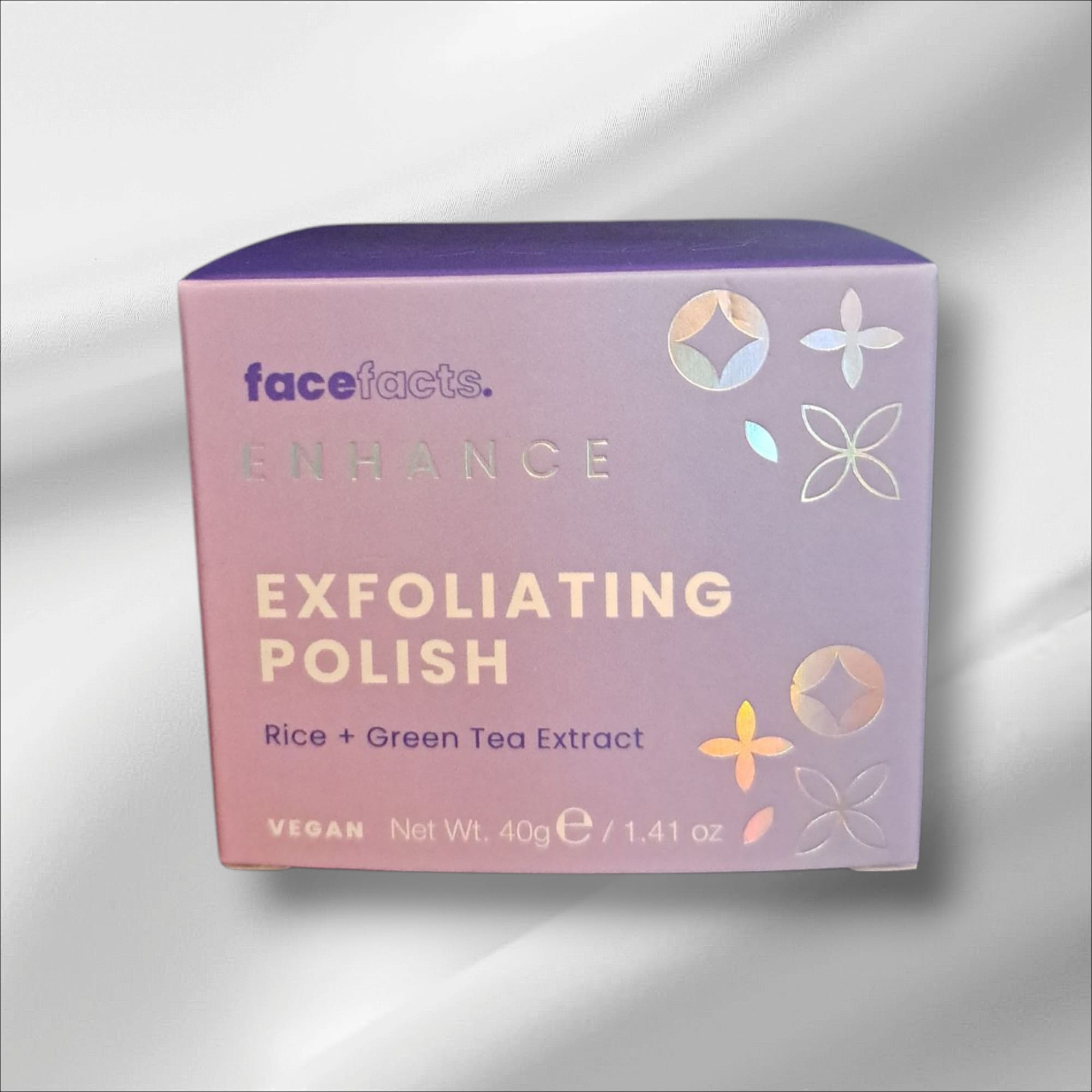 Where Science Meets Beauty Product Face facts enhance exfoliating polish, rice+green tea extract, vegan, 40g