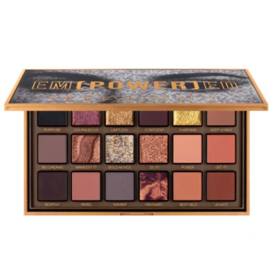 Where Science Meets Beauty Page cosmetics Empowered Palette 18 eyeshadow shades flatlay
